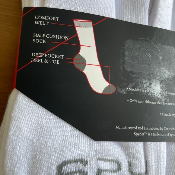 Spyder Crew Socks 6 Pack Size 6-12 Cushioned Athletic Fit NEW Men White Everyday - Picture 6 of 11